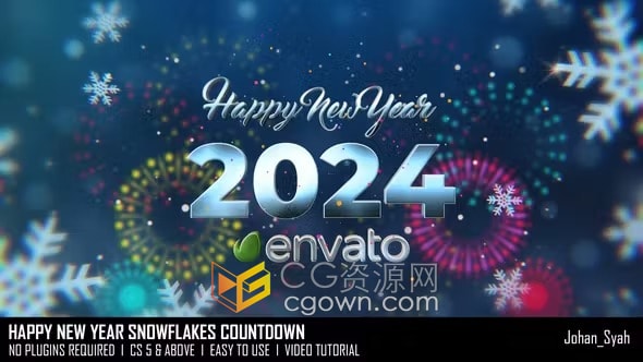 2024新年快乐雪花倒数10秒视频片头AE模板下载