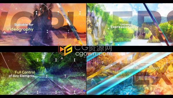 大气三角形大标题背景长条折叠过渡视差效果图文展示企业宣传片-AE模板