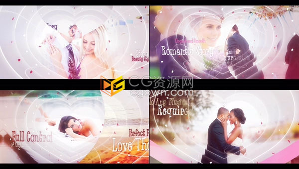 空间感多层心形视差效果浪漫爱心相册闪烁灯光情人节视频宣传-AE模板