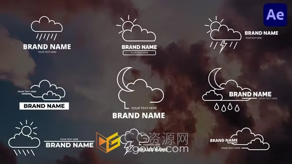 Cloud Titles AE模板9组天气图标文字标题动画