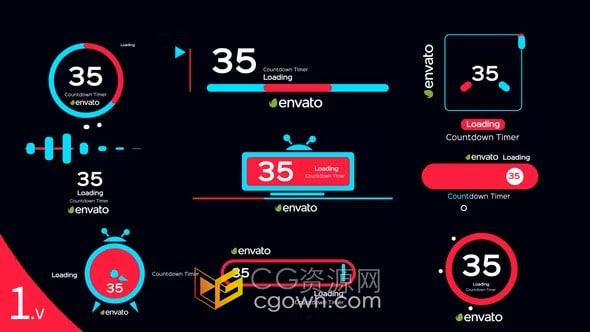 Countdown Timers AE模板倒计时定时器动画9组