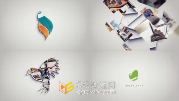 AE模板-光泽感轮廓描边照片拼贴心标志动画Mosaic Logo Reveal