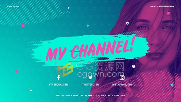 美丽时尚笔刷效果标题作品展示vlog现代社交媒体图文开场-AE模板