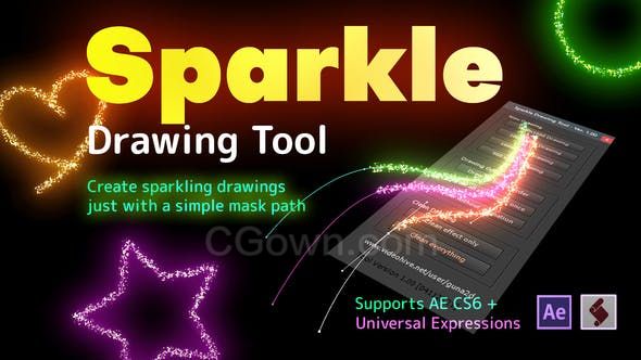 Sparkle Drawing Tool v1.0 AE脚本自定义MASK路径绘图闪光生成器