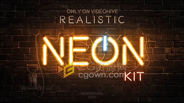 逼真3D霓虹灯发光文字标题霓虹灯管标志动画-AE模板