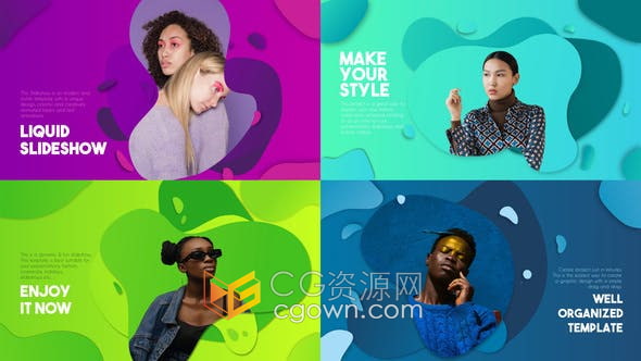 AE模板-丰富多彩4K超高清液体图形动画时尚人物介绍模特宣传视频