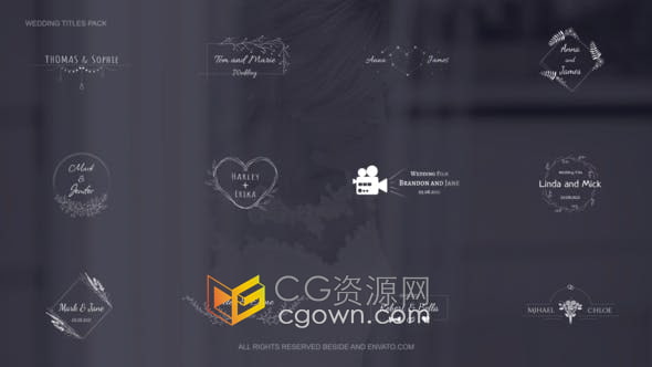 AE模板-12组精美婚礼文字标题动画浪漫视频字幕设计