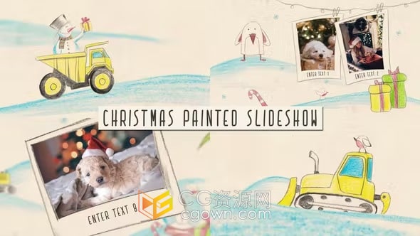 AE模板-圣诞彩绘幻灯片有趣可爱纸上动画绘图视频相册