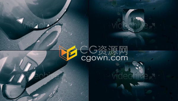 下雨天树叶飘落拂过演绎三维企业标识LOGO片头动画-AE模板