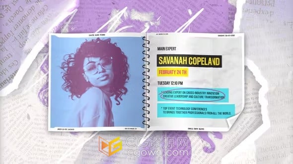 皱纸背景杂志笔记本页面演讲者展示教育团队人员信息简介-AE模板