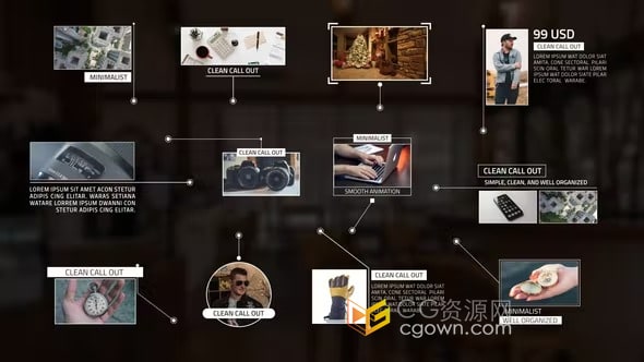 12组带有照片或视频呼出指线介绍字幕标题动画效果-AE模板