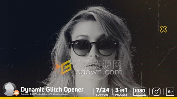 活力节奏感Grunge风格动态毛刺故障效果嘻哈音乐旅行视频vlog简介-AE模板