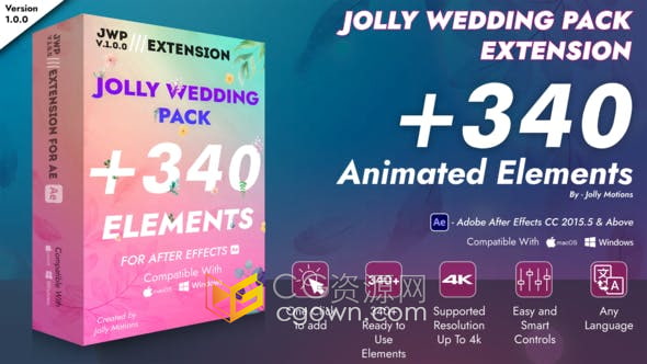 AE脚本模板-340个浪漫婚礼视频制作爱情结婚请柬标题图形元素动画