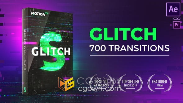 Glitch Transitions 3.0故障特效预设700种视频转场AE脚本需要Motion Bro v3.2.1