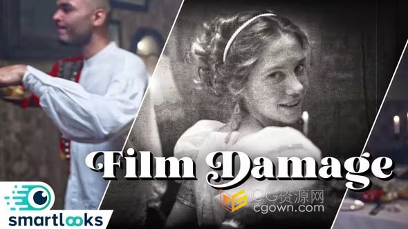 AE模板-图像视频制作成复古老旧电影放映机风格Film Damage