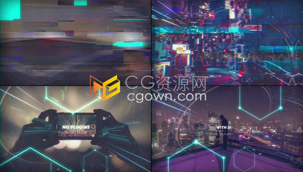 现代科技感电子发光点线背景数码视差效果标题演示幻灯片-AE模板