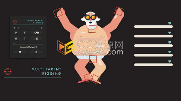 AE脚本Multi Parent Rigging v1.4.4人物角色绑定多属性控制工具