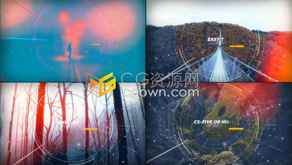 数字化圆形圆圈视差遮罩效果视频显示图文展示效果幻灯片-AE模板