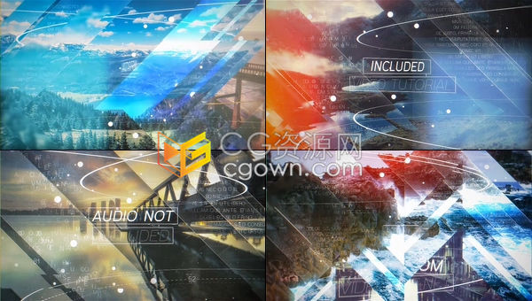 大气城市旅游宣传片三维线条视差效果展示图片斜切转场视频幻灯片-AE模板