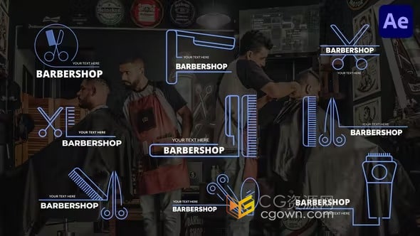 Barbershop Titles AE模板美发师等级头衔文字标题