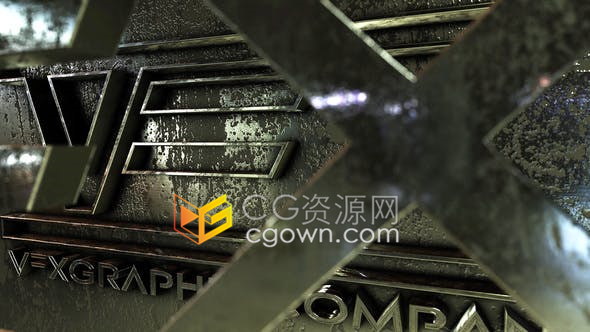 三维金属泛锈迹光泽感4K大气标志LOGO片头-AE模板