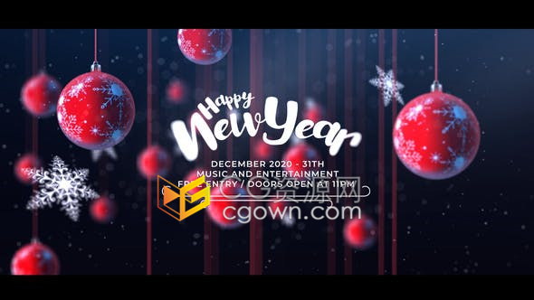 圣诞彩球雪花饰品装饰动画演绎晚会节日邀请函视频贺卡-AE模板