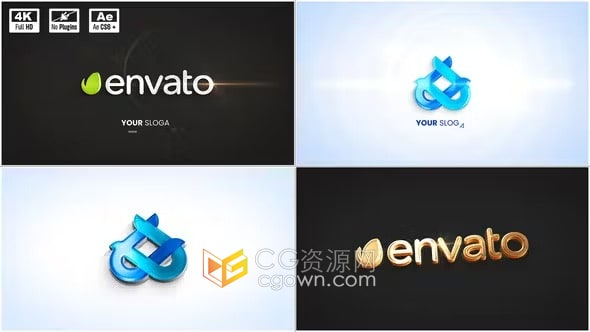 AE模板-明亮干净光滑LOGO挤出标志动画