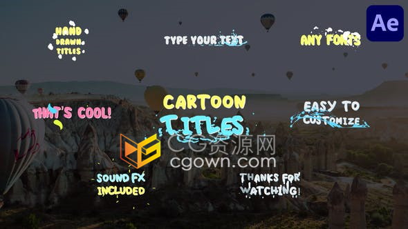 Cartoon Titles卡通多彩动态形状流体图形动画文字标题视频字幕-AE模板