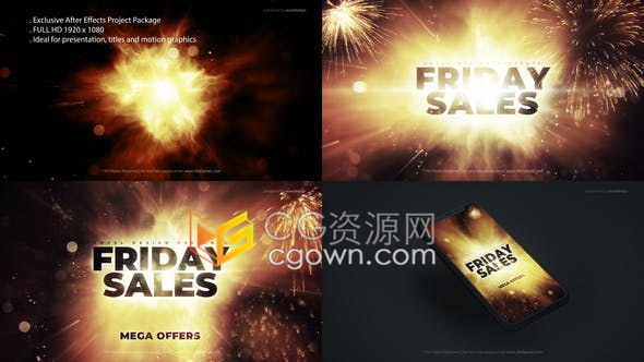炫丽烟花揭示节日祝福动画商业促销广告宣传海报传单贴纸元素-AE模板