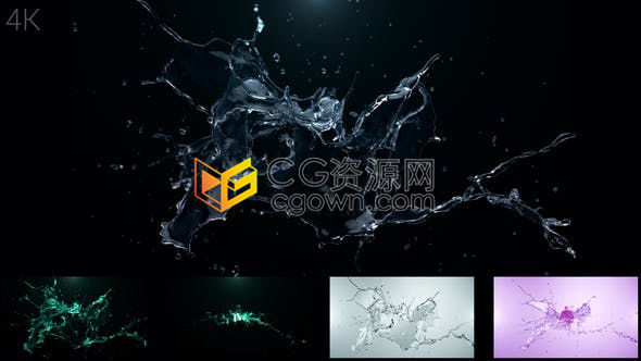 4K水滴落飞溅水花慢动作快速收缩凝聚演绎标志LOGO片头-AE模板