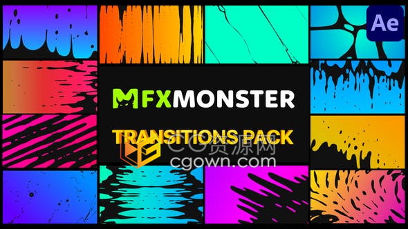 丰富多彩卡通动态渐变液体像素化平滑过渡动画效果元素含音效-AE模板