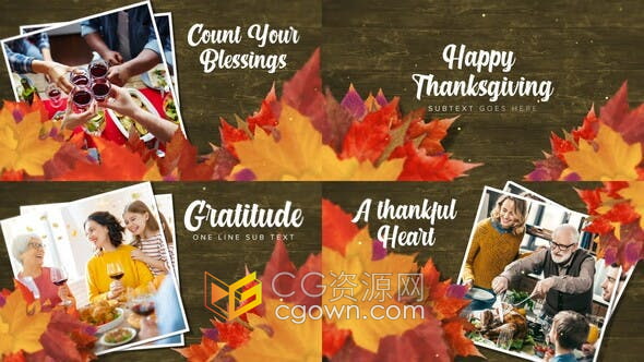 AE模板-秋季感恩节主题视频相册聚会邀请电子贺卡