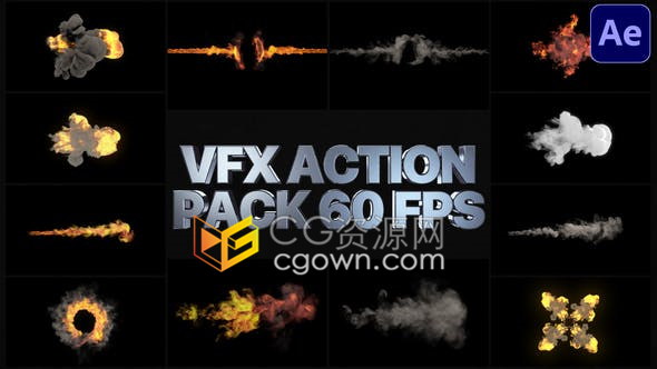 逼真多彩火焰烟雾效果制作电影音乐动作视频特效过渡VFX元素包-AE模板