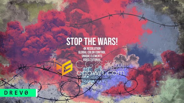 军事战争动作恐怖电影游戏预告片铁丝网爆炸烟雾废墟特效开场片头-AE模板