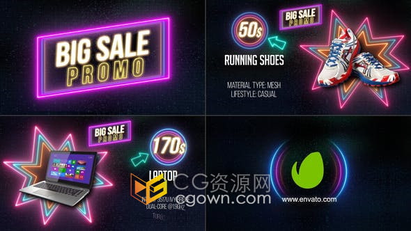 AE模板-多彩发光霓虹灯标签标语广告商店促销优惠宣传动画
