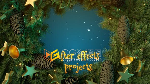 卡通雪花铃铛彩带各种圣诞装饰元素演绎圣诞节新年节日动态贺卡-AE模板