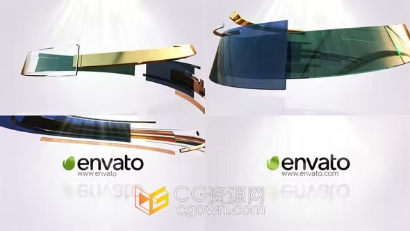 AE模板-3d抽象艺术曲屏玻璃质感彩色光面旋转图形标志动画