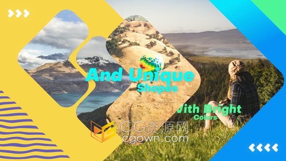 AE模板-动态时尚旅行城市宣传片制作快速彩色图形转场现代幻灯片