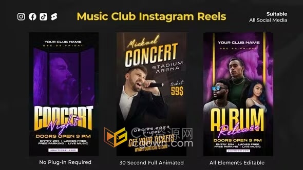 AE模板-演唱会介绍短视频音乐派对社交媒体竖屏广告