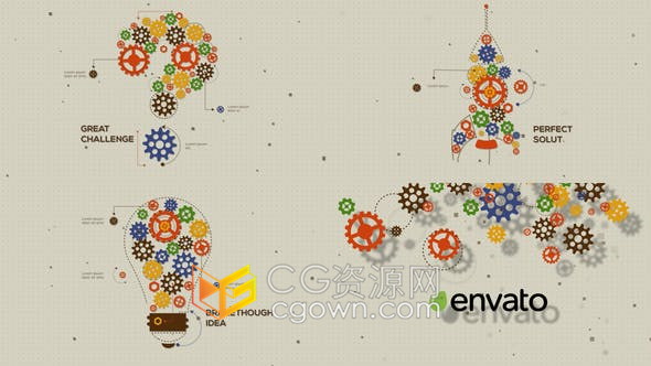 齿轮图形动画问号灯泡火箭图案新概念解决方案挑战宣传视频片头-AE模板
