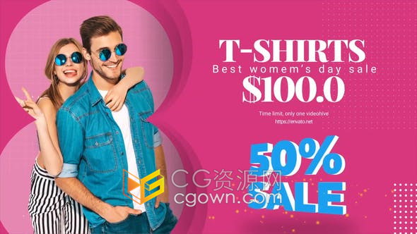 粉色设计主题时尚女人产品商店宣传广告片商品幻灯片视频-AE模板