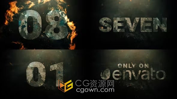 AE倒数模板-Stylish Grunge Fire Countdown 3D数字倒计时片头