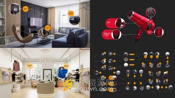 AE模板-镜头调出呼出介绍商品说明运动路线烹饪各种主题场景标注标题动画