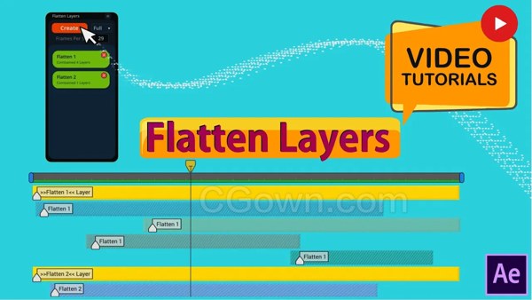 Flatten Layers v1.2.0 AE脚本多个图层组合自动生成PNG序列代理提高预览速度