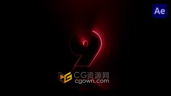 AE模板-发光效果数字文本动画倒数片头2024倒计时