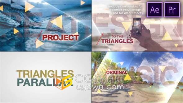 三角形视差幻灯片全息技术电子计算机人工智能军事数字网络演示-AE/PR模板