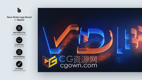 黑暗电影动画赛博朋克氛围明亮霓虹灯笔画4K标志片头-AE模板