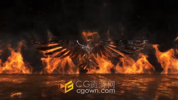 逼真烈火燃烧金属logo显示AE火焰标志动画