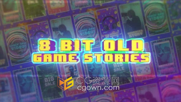 AE模板-垂直分辨率8bit复古游戏动画背景社交媒体故事包装展示