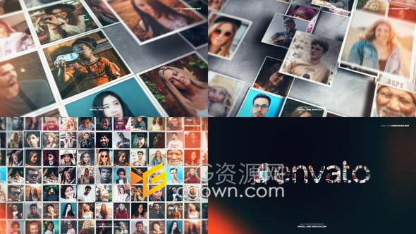 反射和阴影效果多图片照片墙拼成马赛克标志LOGO动画-AE模板